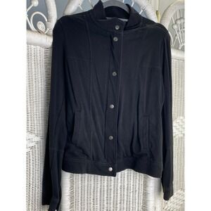 Eileen Fisher Organic Cotton‎ Black Snap Front Jacket Minimalist Light Layer S